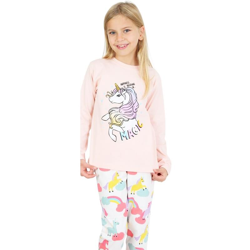 69150 toptan 2/5 yaş kızlar için HAPPİNES baskılı ilkbahar ve Sonbahar pijamaları