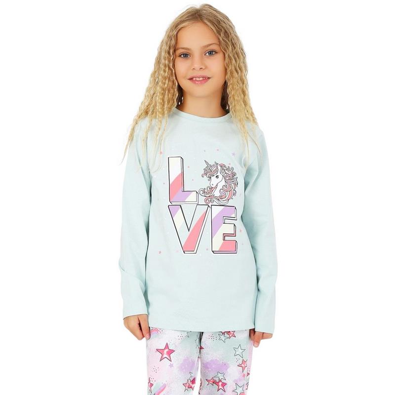 69587 toptan 10/15 yaş kızlar için STAR LOVE baskılı çocuk İlkbahar ve sonbahar pijamaları 