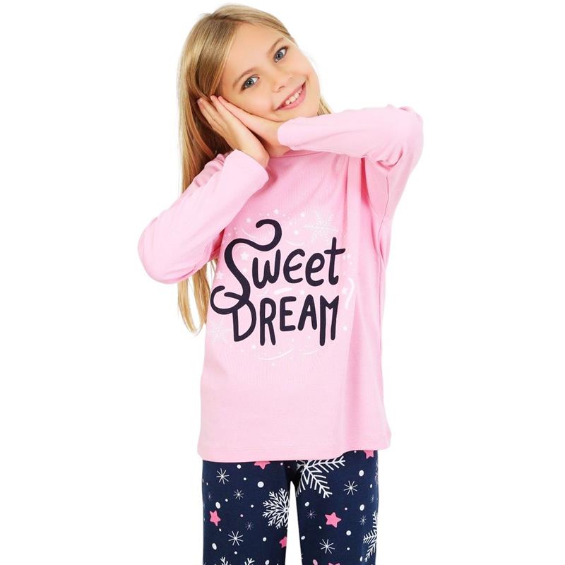 69884 toptan 10/15 yaş kızlar için SWEET WİNTER baskılı çocuk ilkbahar ve sonbahar pijamaları 