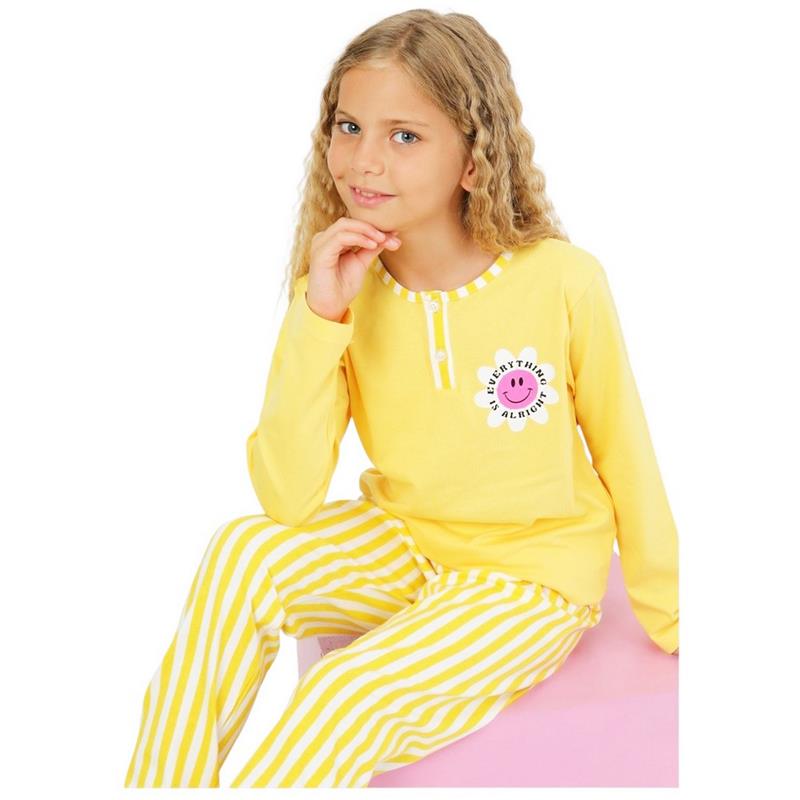 92448  toptan 10/15 yaş kızlar için ALRİGHT baskılı çocuk ilkbahar ve sonbahar pijamaları