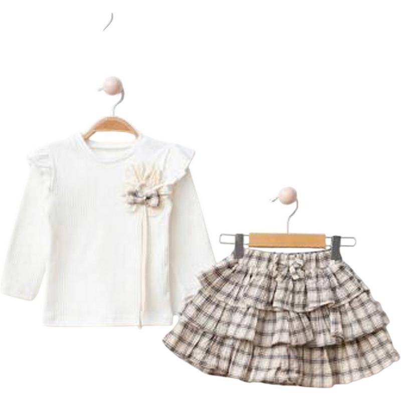 4127 toptan 2/5 yaş arası kızlar için çocuk mevsimlik etekli tişörtü takımlar