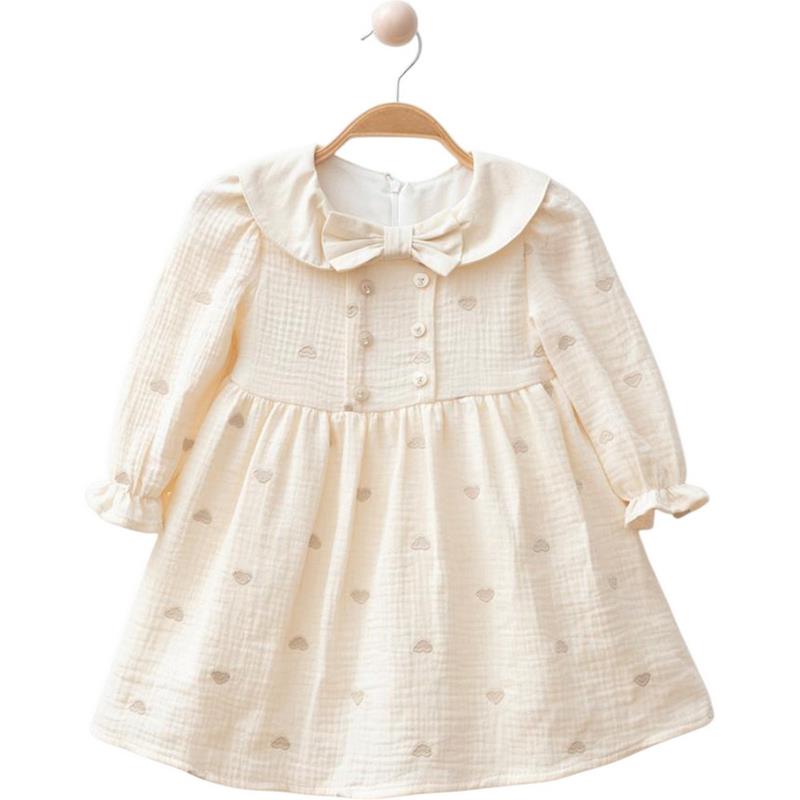 4129 toptan 2/5 yaş için kız çocuklar icin kalp desenli mevsimlik elbiseler
