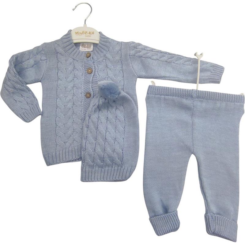 5204 toptan 3-6-9 aylık bebekler için mevsimlik şapkalı triko ikili takım