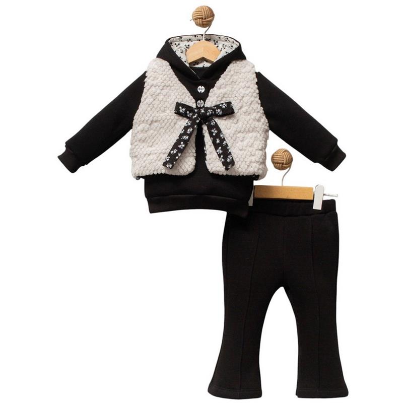 5218 toptan 6-9-12 aylık bebekler için yelekli çocuk kışlık üç parçalı takım elbise