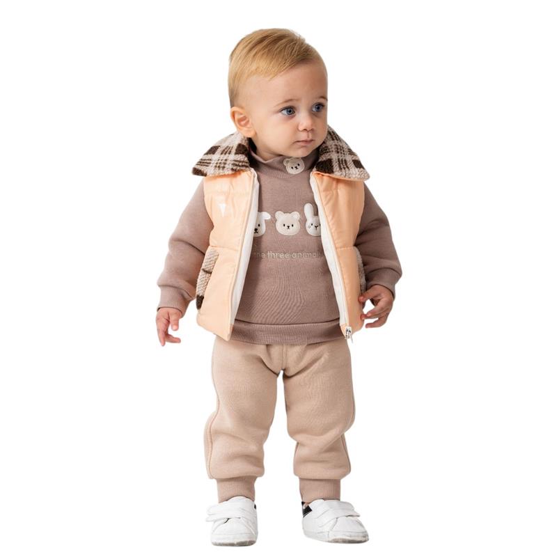 5225 toptan 6-9-12 aylık erkek bebekler için kışlık yelekli üçlü takımlar