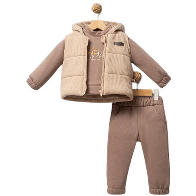 5227 toptan 6-9-12 aylık erkek bebekler için yelekli kışlık üçlü takım elbise