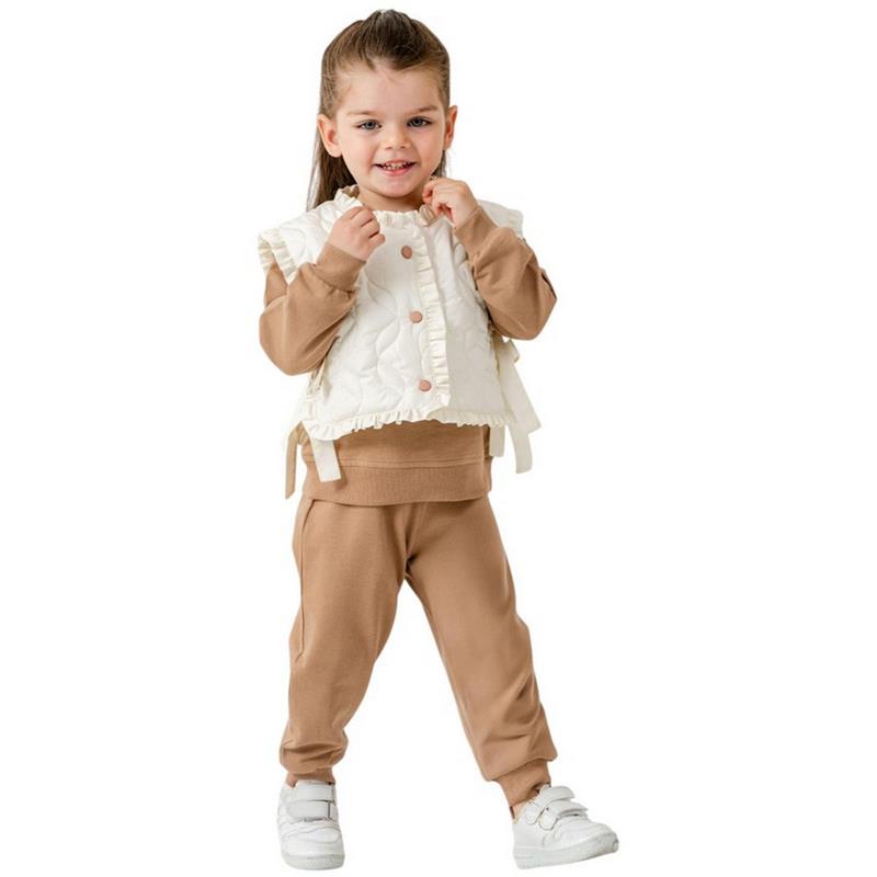 25103 toptan 2-5 yaş arası kız çocuklar için yelekli ilkbahar ve sonbahar üç parçalı takımlar