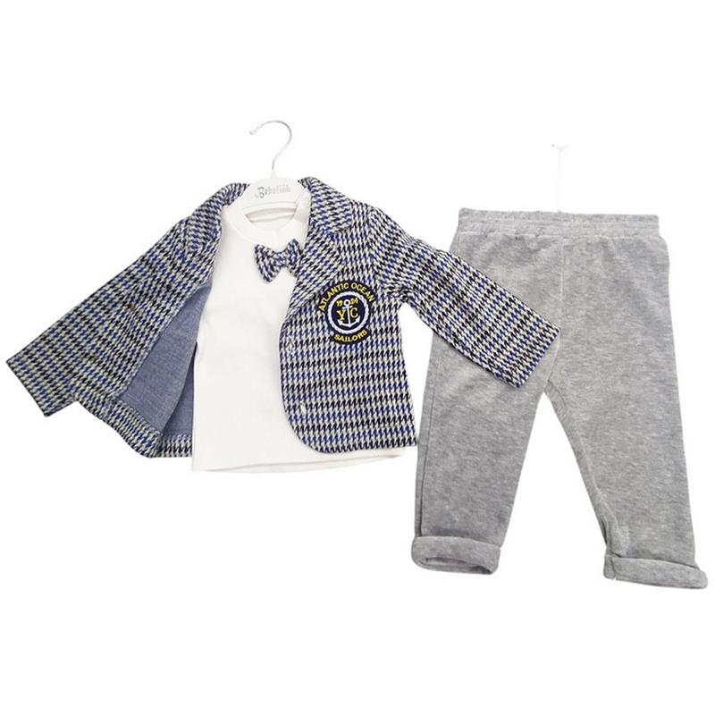 789 toptan 6-12-18 aylık erkek bebekler için mevsimlik üçlü çocuk takımları