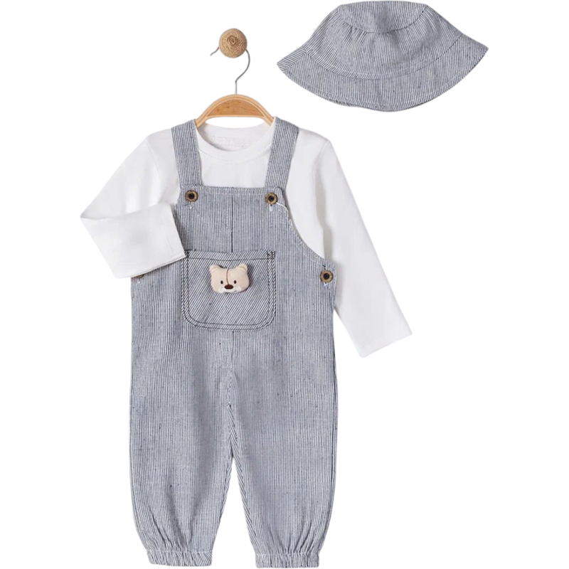 6045 toptan 9/24 aylık erkek çocuklar için şapkalı salopet takımı