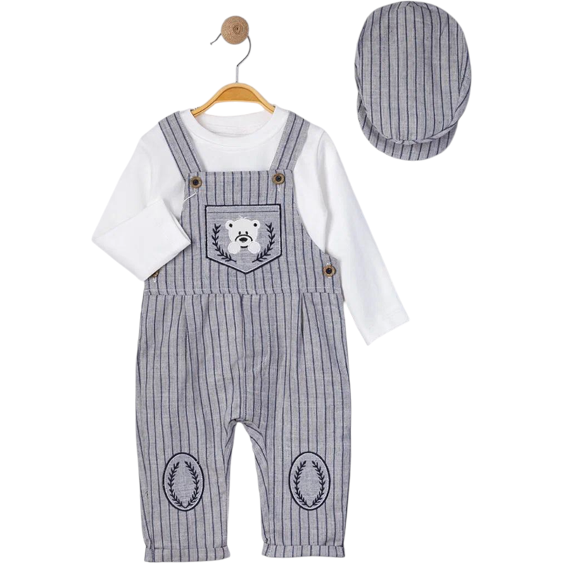 6046 toptan 9/24 aylık erkek çocuklar için şapkalı salopet takımı 