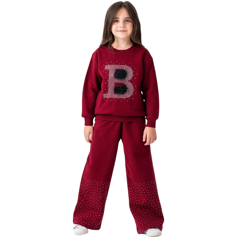 7305 toptan 5/8 yaş arası kız çocuklar için kışlık iki parçalı polarlı takım elbise