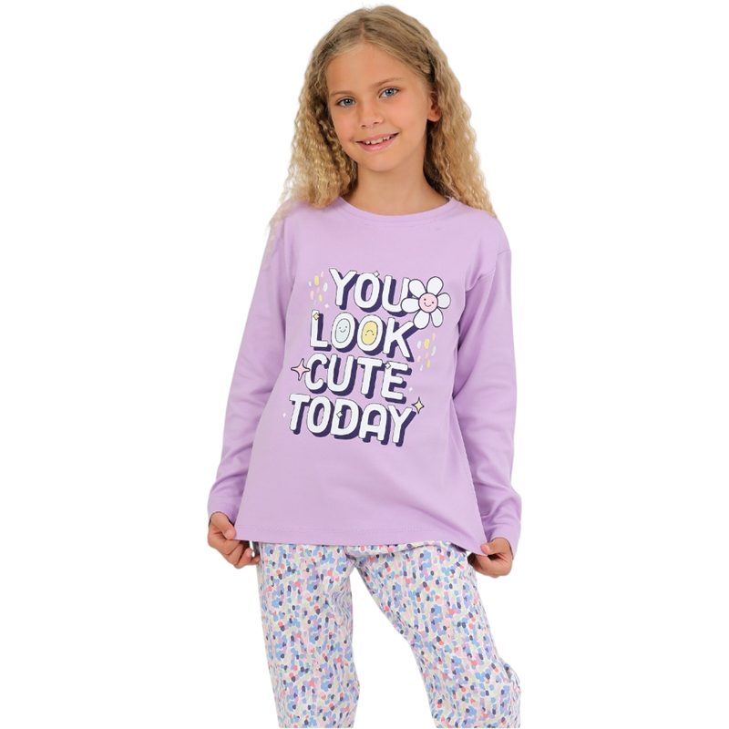 91625 toptan 2/5 yaş arası kız çocuklar için mevsimlik LOOK CUTE baskılı pijamalar 