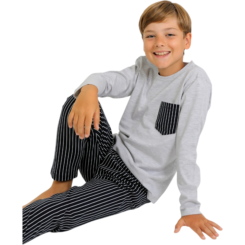 93049 toptan 10/15 yaş arası erkek çocuklar için mevsimlik drift cepli pijamalar