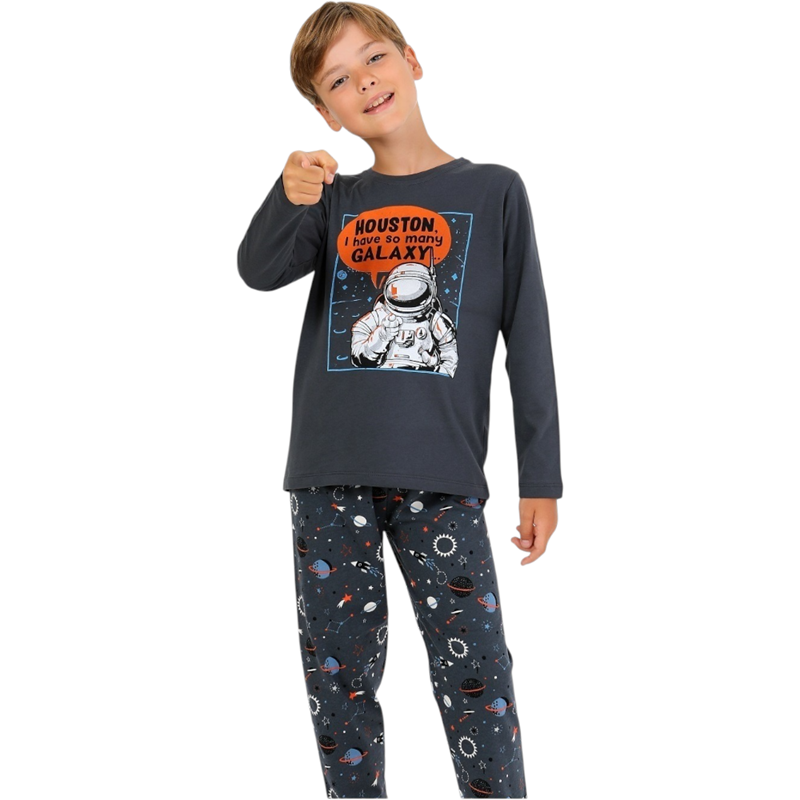 93964 toptan 6/9 yaş arası erkek çocuklar için  HOUSTON baskılı ilkbahar ve sonbahar pijamaları