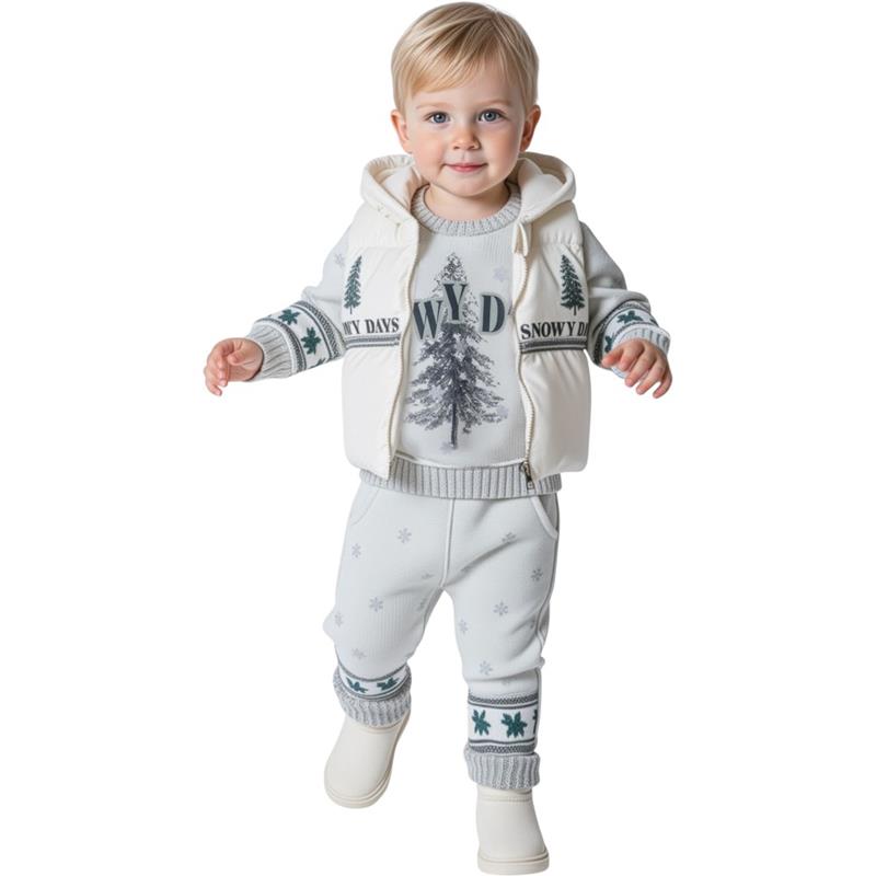 5240 toptan 6-9-12 aylık erkek bebekler için mevsimlik yelekli üçlü takım elbise 