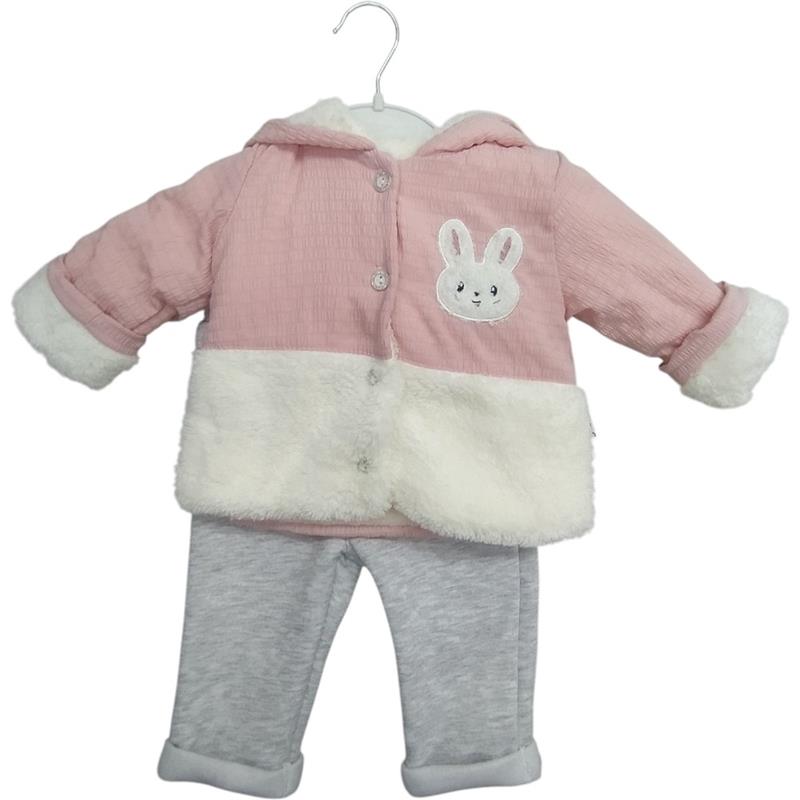 919 toptan 9-12-18 aylık kız çocukları için tavşan nakışlı ikili kışlık takım 