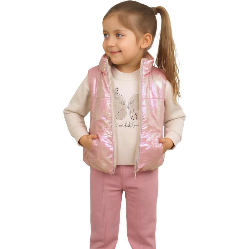 1164 toptan 9/24 aylık kız çocuklar için yelekli üç parçalı mevsimlik takım elbise