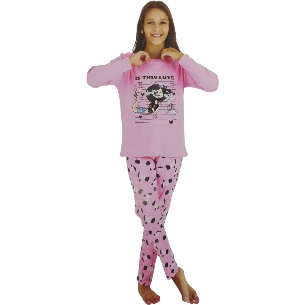 50295 toptan 10-11-12 yaş arası kız çocuklar için mevsimlik pijama takımı