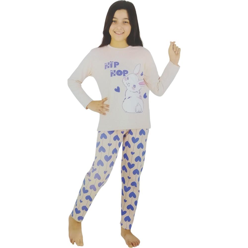 50295 toptan 10-11-12 yaş arası kız çocuklar için mevsimlik pijama takımı