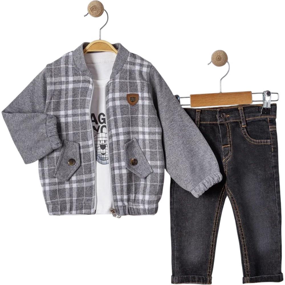 6027 toptan 9/24 aylık erkek çocuklar için üç parçalı kot pantolonlu takımlar mevsimlik takım elbise