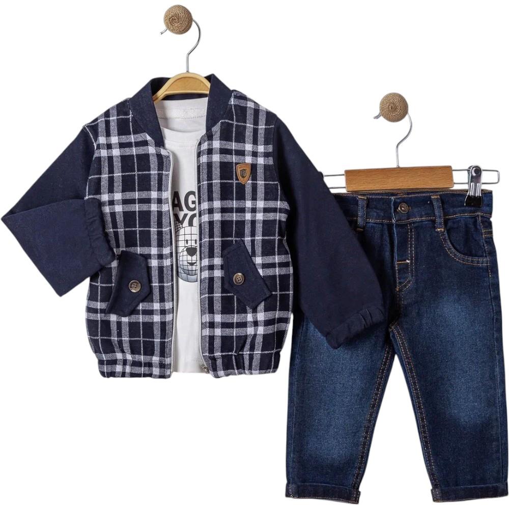 6027 toptan 9/24 aylık erkek çocuklar için üç parçalı kot pantolonlu takımlar mevsimlik takım elbise