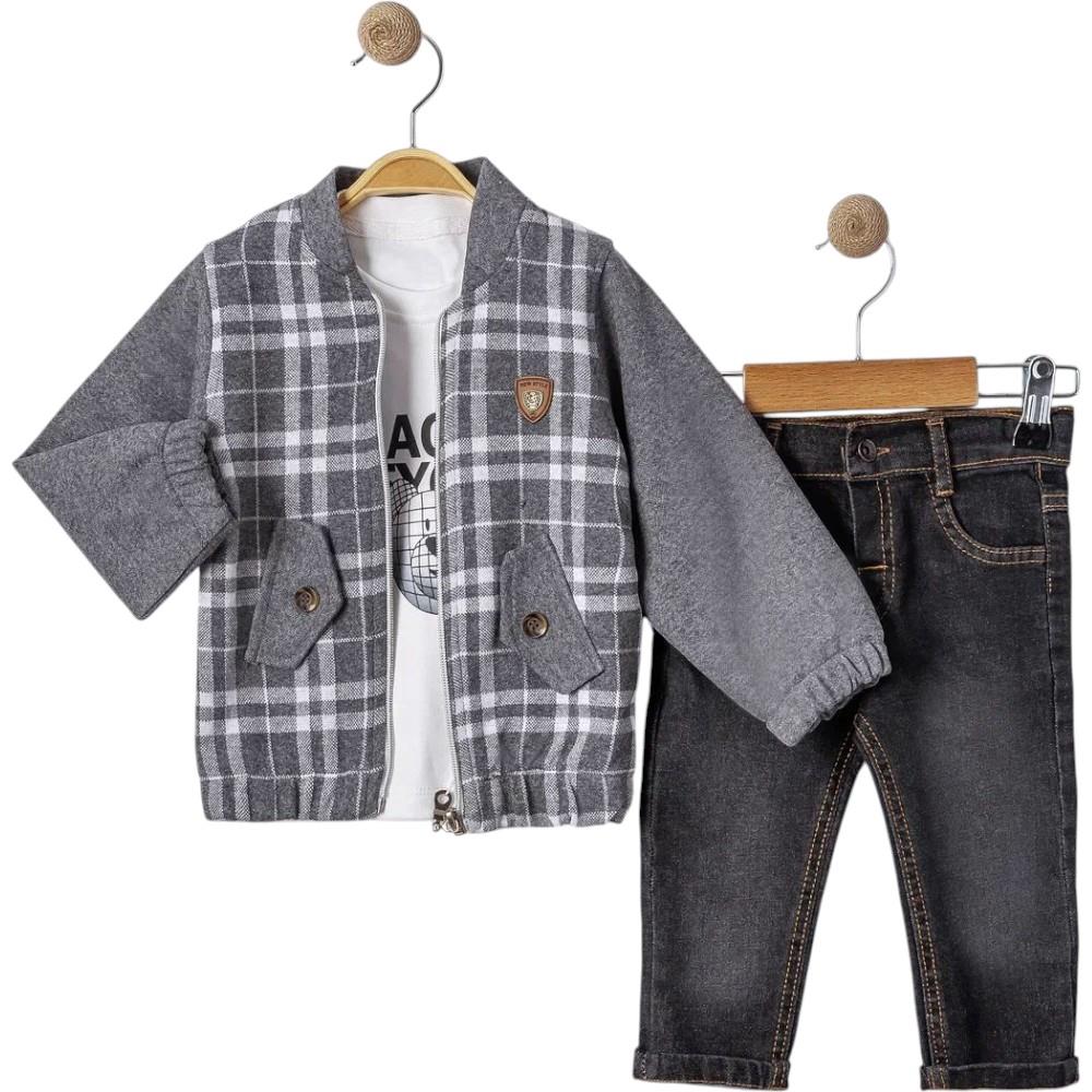 6027 toptan 9/24 aylık erkek çocuklar için üç parçalı kot pantolonlu takımlar mevsimlik takım elbise