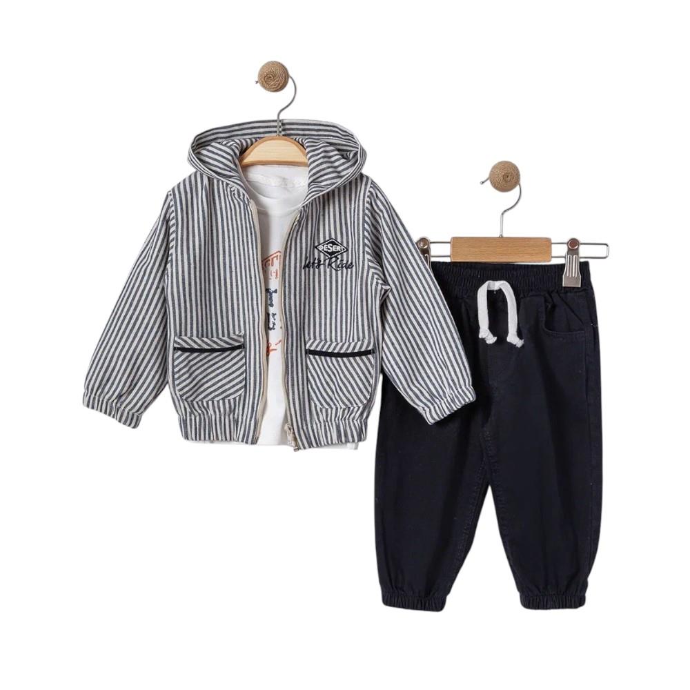 6060 wholesale spring-autumn three-piece striped suit with T-shirt for boys aged 9 to 24 months