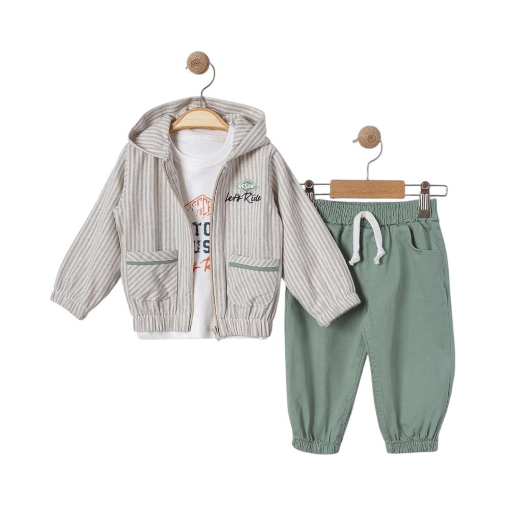 6060 wholesale spring-autumn three-piece striped suit with T-shirt for boys aged 9 to 24 months