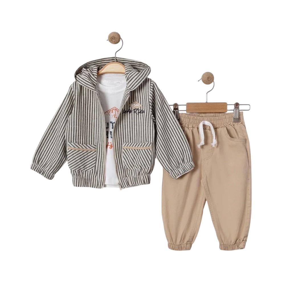 6060 wholesale spring-autumn three-piece striped suit with T-shirt for boys aged 9 to 24 months