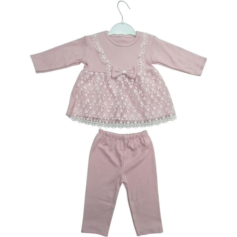 toptan 6-9-12 aylık kızlar için çocuk mevsimlik iki parçalı fiyonklu takım elbise