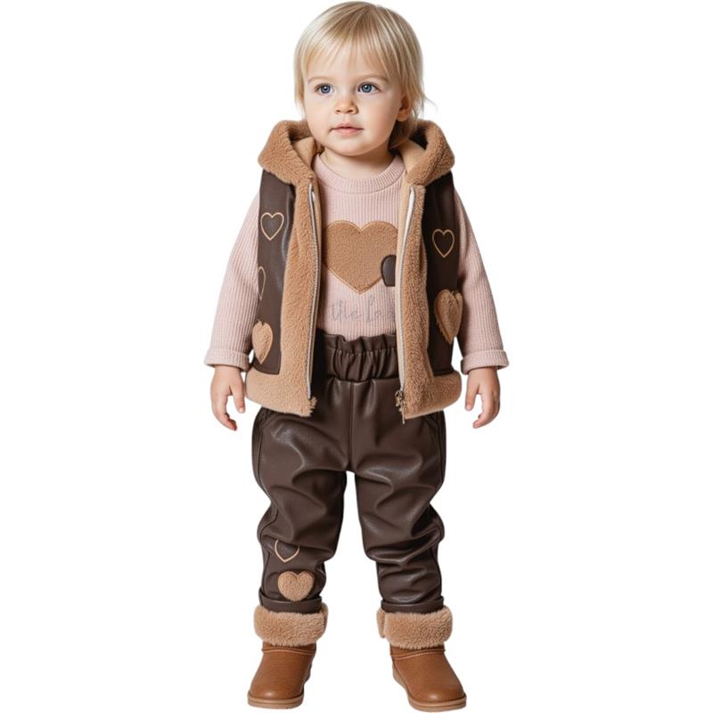 5238 toptan 6-9-12 aylık bebekler için çocuk mevsimlik yelekli üçlü takım elbise