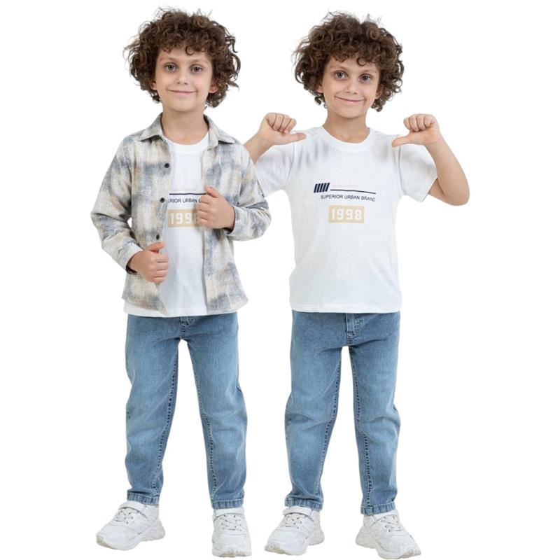 26079  toptan 2/5 yaş erkek çocuklar için mevsimlik gömlek,tişört ve kot pantolonlu üçlü takım