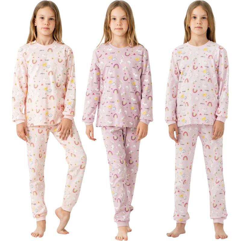 19071 toptan 10/12 yaş arası kız çocuklar için mevsimlik pijamalar