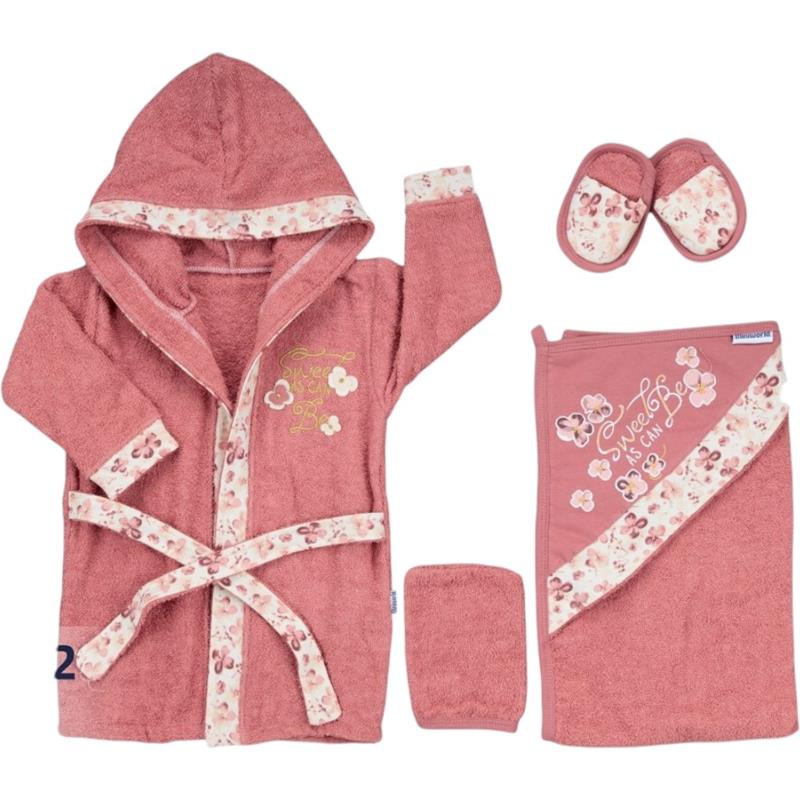 18582 toptan kız çocuk bebe bornoz seti