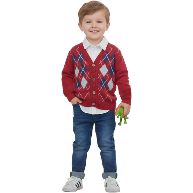 9591 toptan 2/5 yaş erkek çocuklar için triko hırkalı,kot pantolonlu,gömlekli üçlü takım elbise