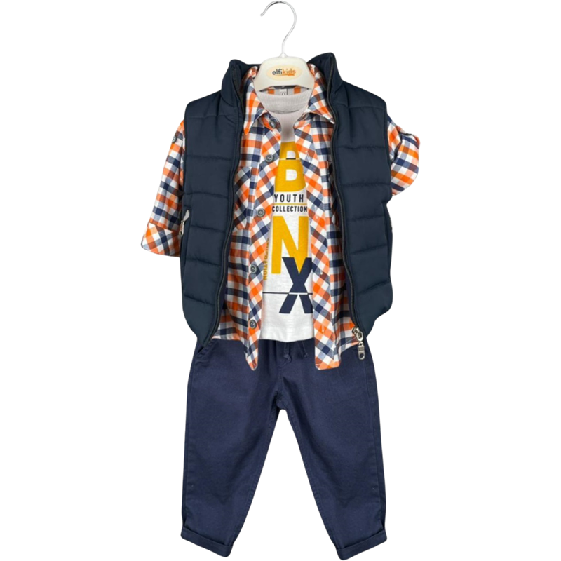2002 toptan 9/18 ay erkek çocuklar için yelekli dört parça mevsimlik takımlar