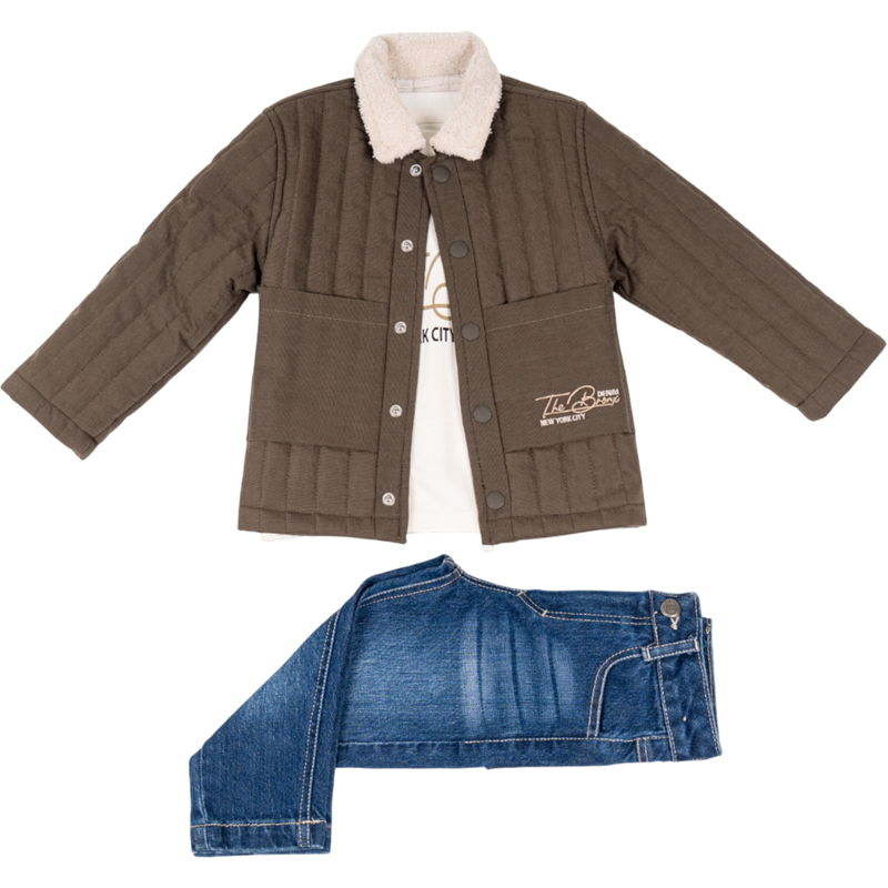 26092 toptan 6/9 yaş arası erkek çocuklar için kot pantolonlu üç parça mevsimlik takım elbise