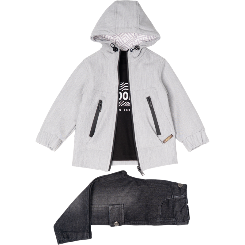 26110 toptan 26/9 yaş arası erkek çocuklar için ceketli ve kot pantolonlu üç parçalı mevsimlik takım elbise