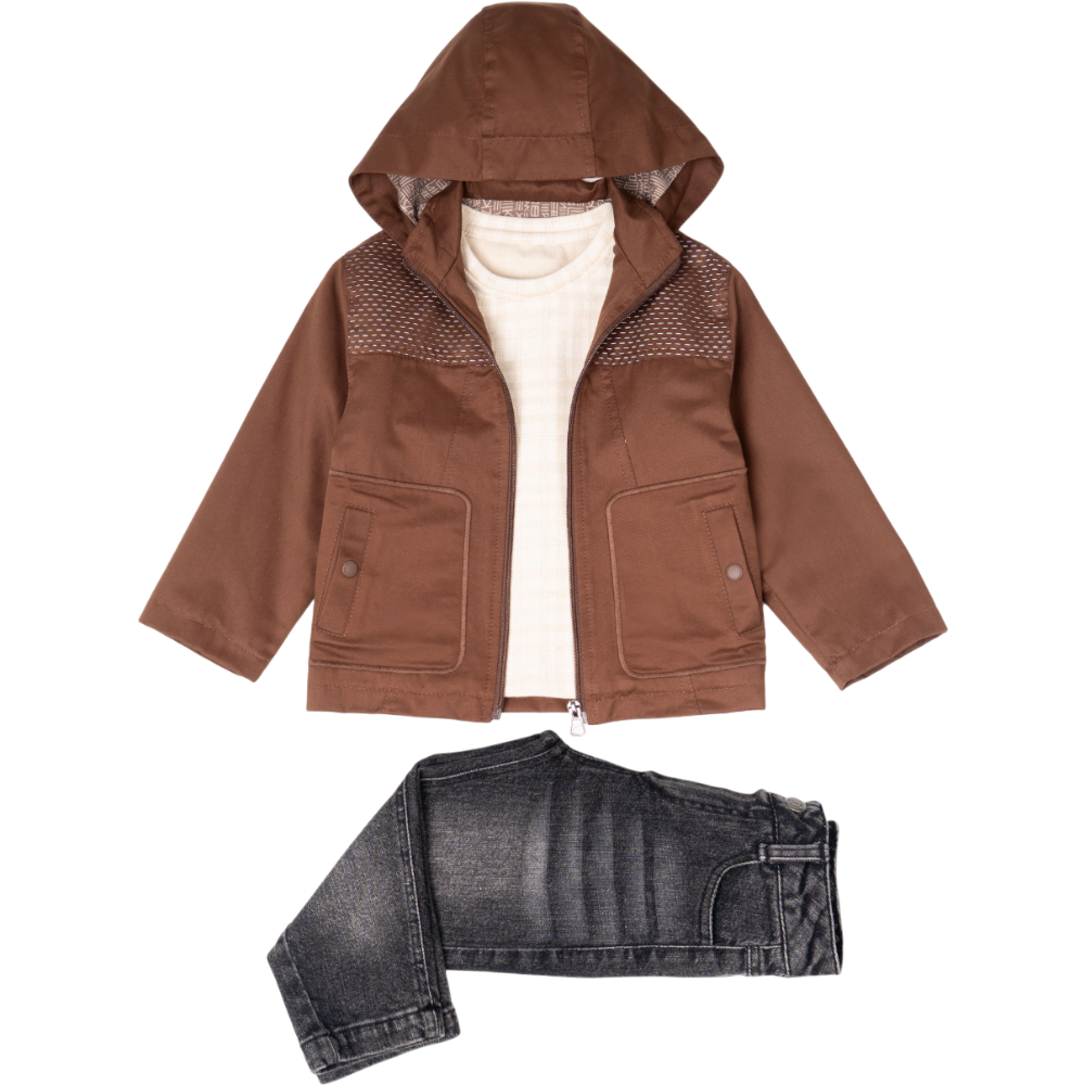 26093 toptan 2/5 yaş arası erkek çocuklar için kot pantolonlu üç parça mevsimlik takım elbise