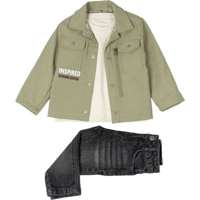 26064 toptan 6/9 yaş erkek çocuklar için ceketli ve kot pantolonlu mevsimlik üç parçalı takımlar