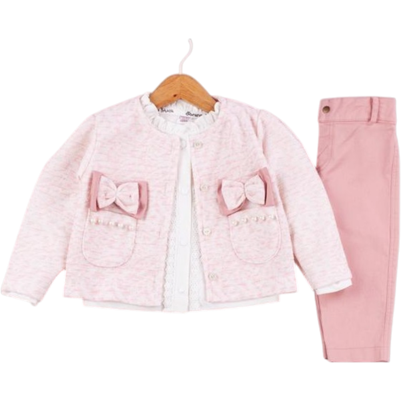 50624 toptan 6/24 aylık kız çocuklar için üç parça mevsimlik takım elbise