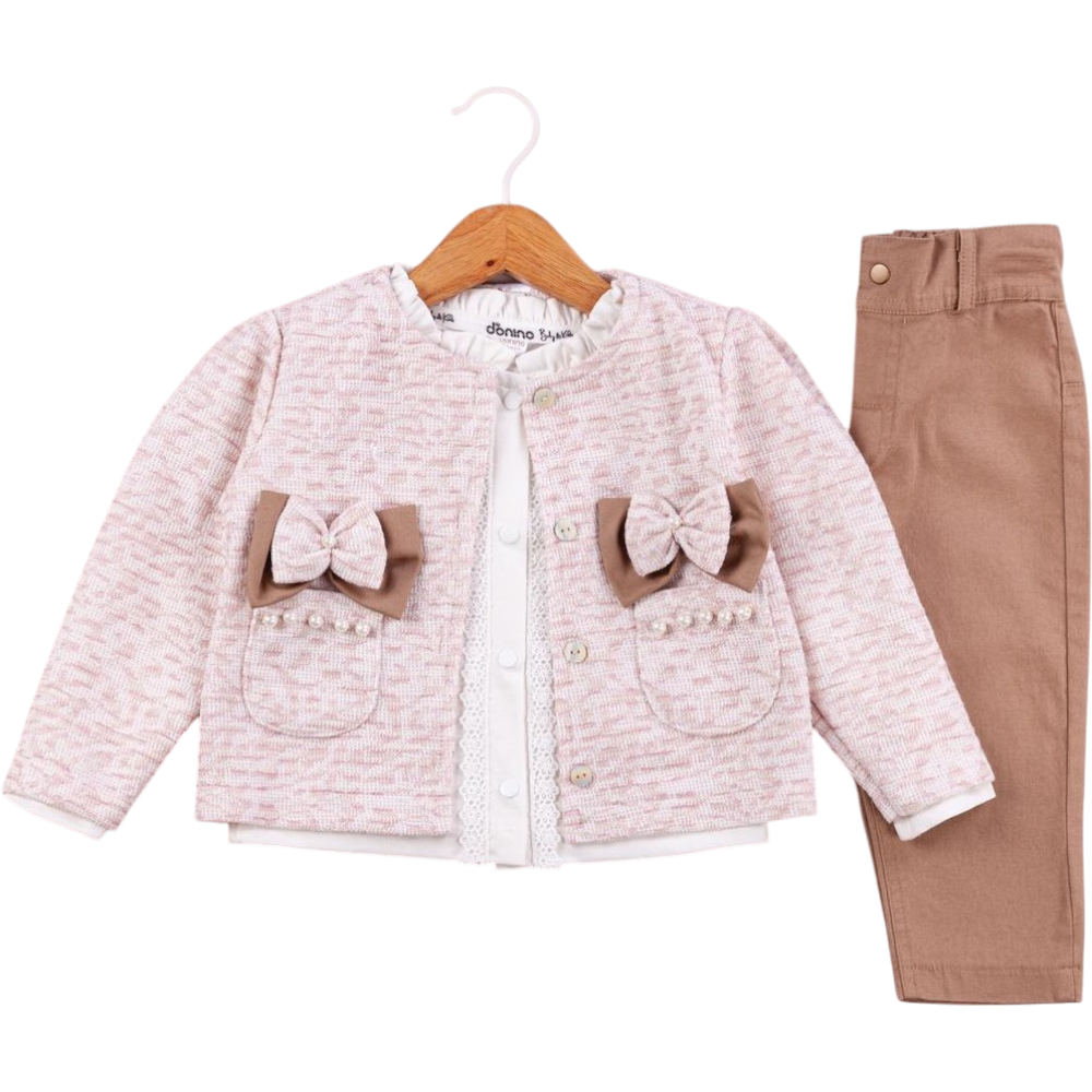 50624 toptan 6/24 aylık kız çocuklar için üç parça mevsimlik takım elbise