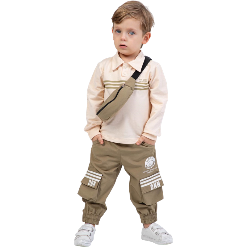 50599 toptan 2/5 yaş arası erkek çocuklar için çantalı iki parçalı mevsimlik takım elbise