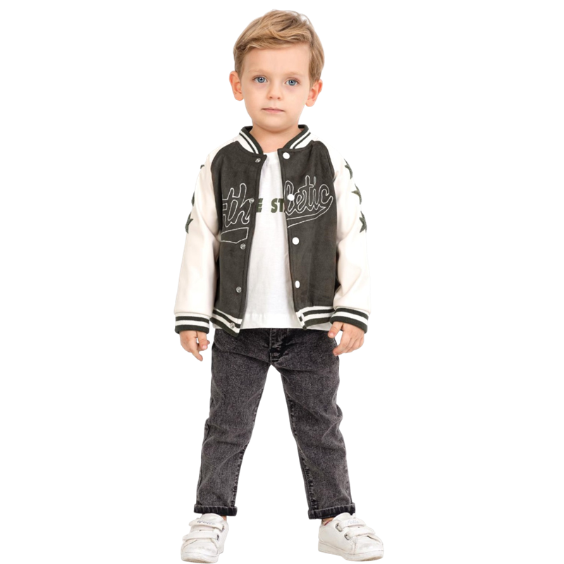 50590 toptan 2/5 yaş erkek çocuklar için hırkalı,tişörtlü,kot pantolonlu üçlü takım elbise