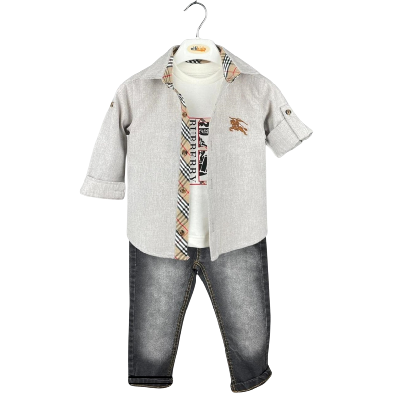 2007 toptan 1/4 yaşı erkek çocuklar için mevsimlik gömlek, kot pantolon ve tişörtü takım elbise