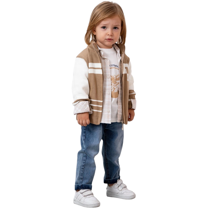 26609 toptan 9-24 aylık erkek çocuklar için kot pantolonlu dört parçalı mevsimlik takım elbise