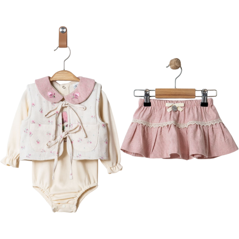 12235 toptan 12/36 aylık kız bebeler için üçlü takım elbise