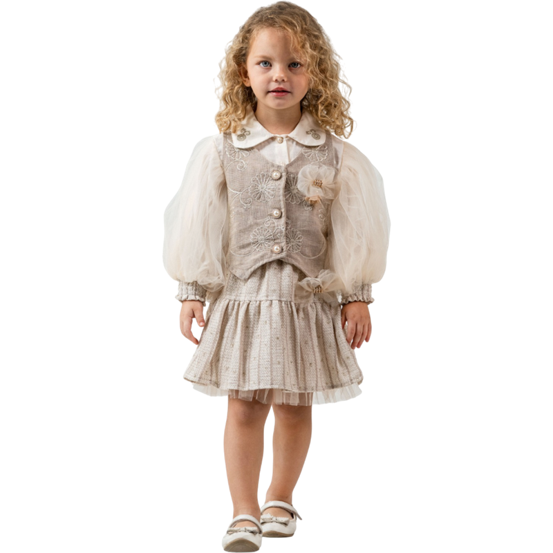 12227 toptan 2/5 yaş kız çocuklar için üçlü yelekli takım elbise