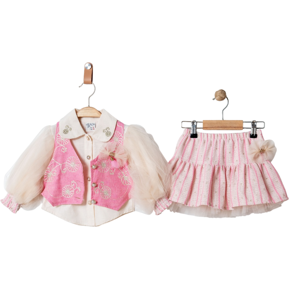 12227 оптом нарядные костюмы с тройки с жилетом для девочек 2/5 лет