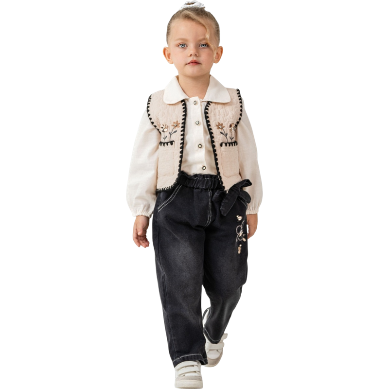 12236 toptan 2/5 yaş kız çocuklar için üçlü takım elbise